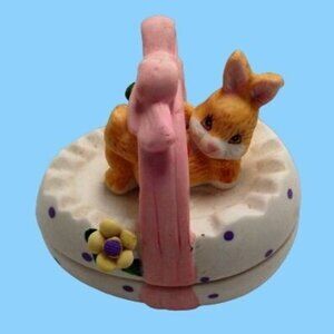Easter Bunny Ceramic Trinket  Box Jewelry Egg Rabbit Purple Polka Dots